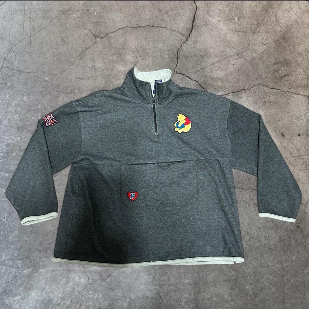 Disney Gray Zip-Up Men's Sweater with Pooh Patch